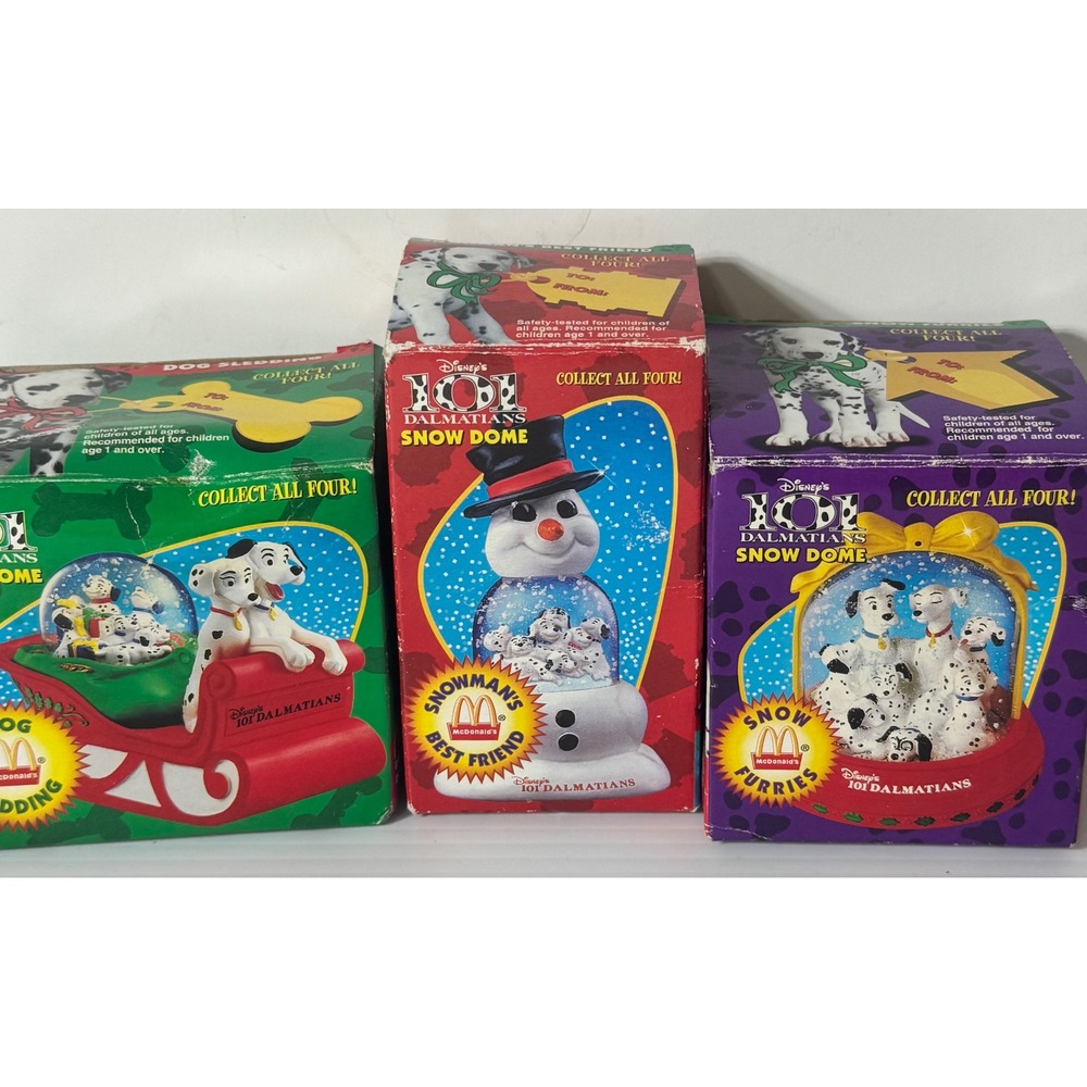 Disney 101 Dalmatians McDonalds Snow Dome Set 3 Vintage 1996 Holiday Toys NIB